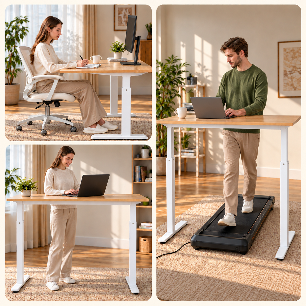 Assis, debout, tapis de marche