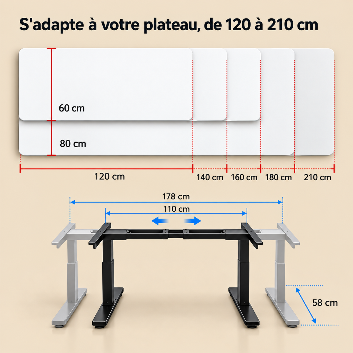 Plateaux et dimensions du cadre