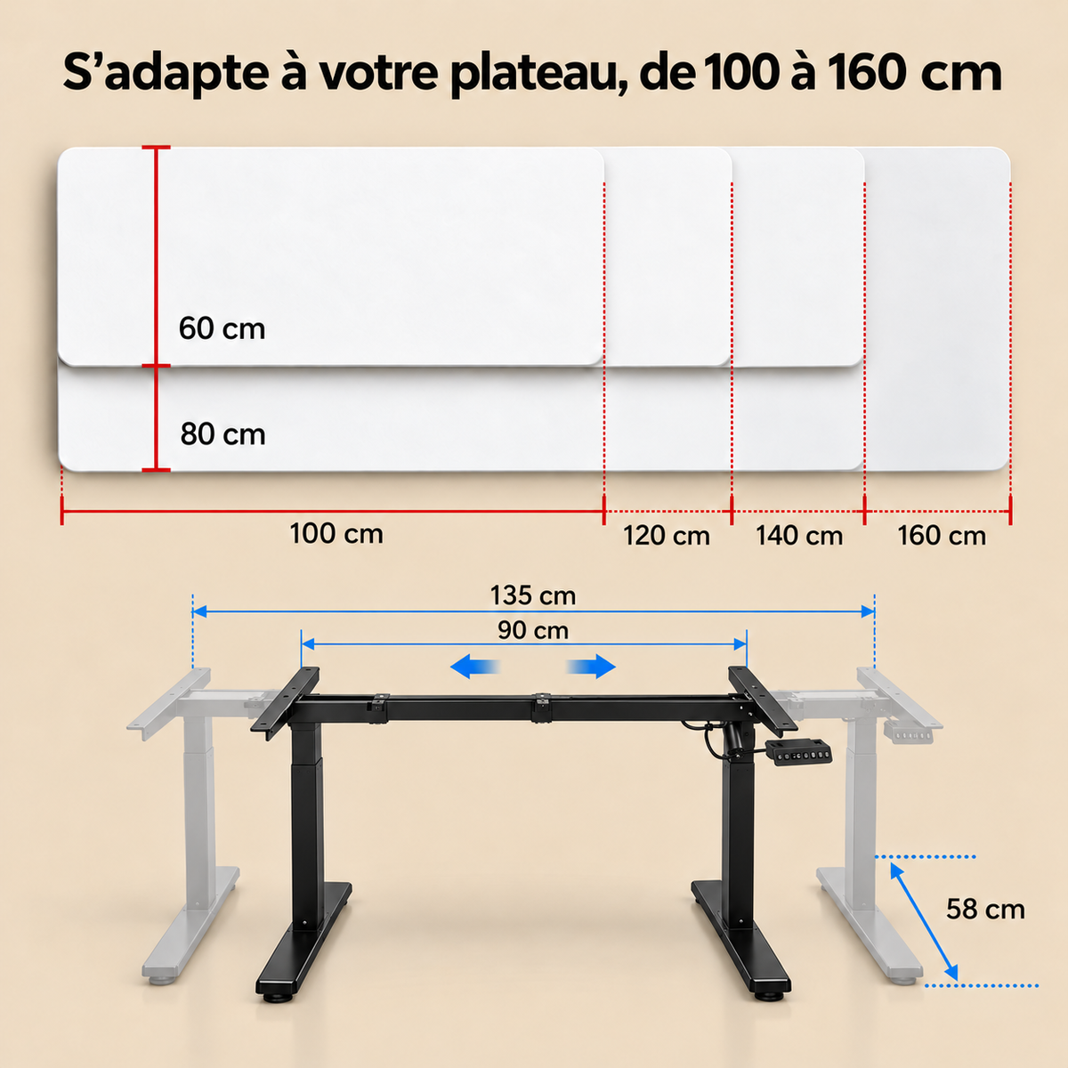 Cadre 2 moteurs : plateaux de 120 à 210 cm, châssis de 110 à 178 cm
